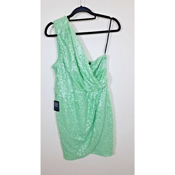 Marciano Dress Size Large Green Sequin One Shoulder Cocktail Formal Wedding - Picture 3 of 7
